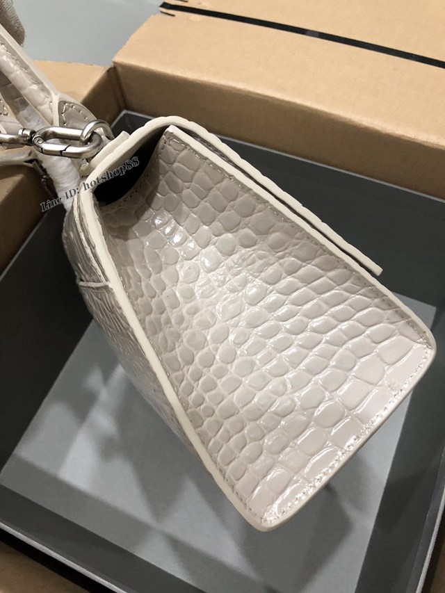 Balenciaga專櫃爆款大號手提女包 巴黎世家升級版鱷魚灰白銀扣Hourglass沙漏包 fyj1670